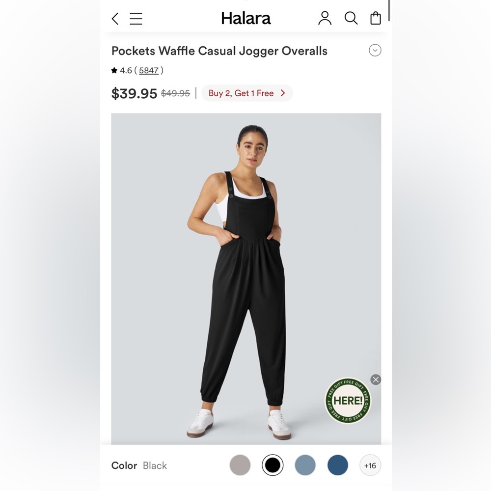 HALARA NWT Pockets Waffle Casual Jogger Overalls black sz Large